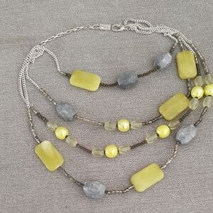 Modern Yellow and Gray Layered Necklace with Asymmetrical Beads